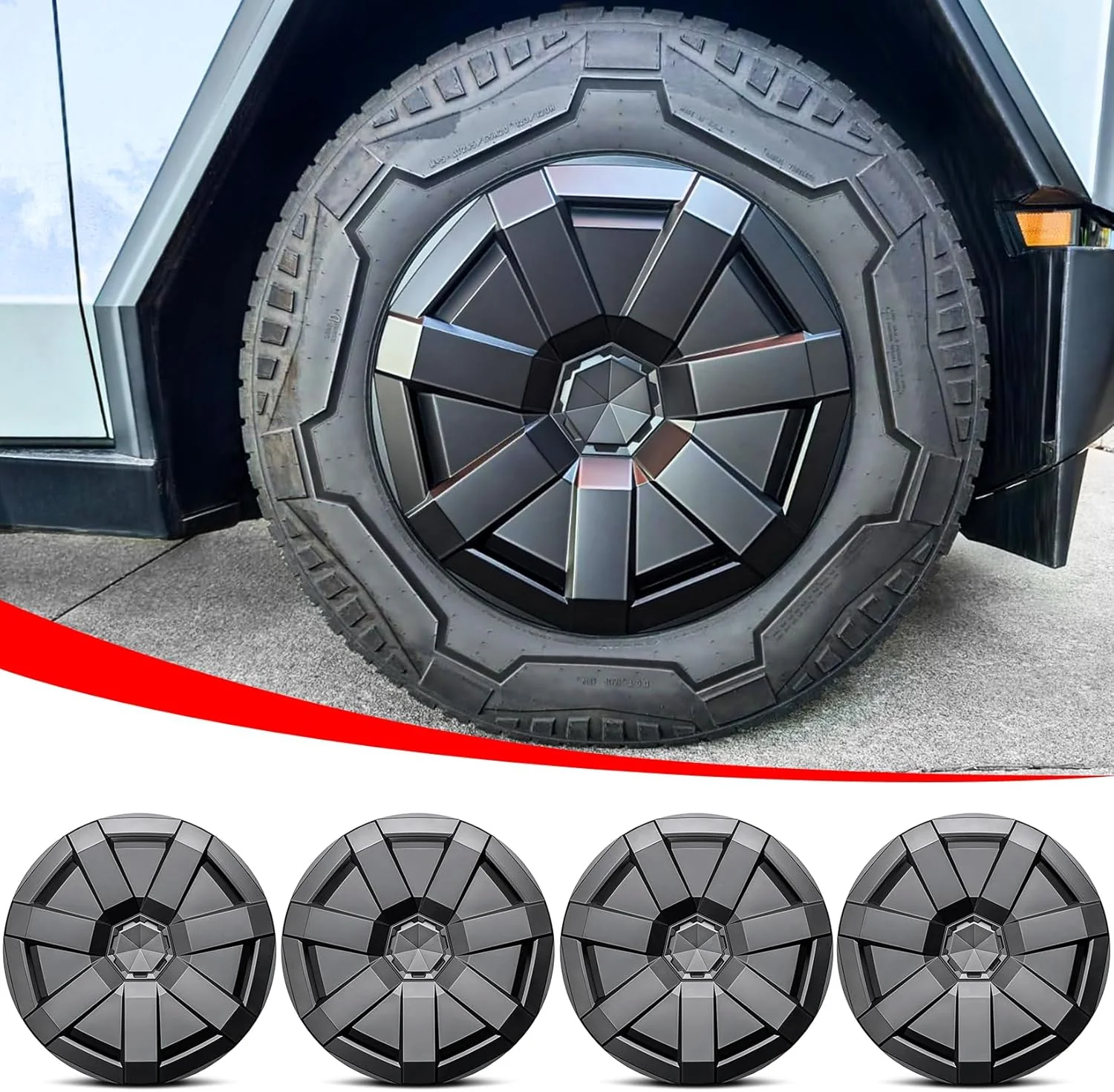 Black ABS Wheel Covers for 2024-25 Tesla Cybertruck - Image 4