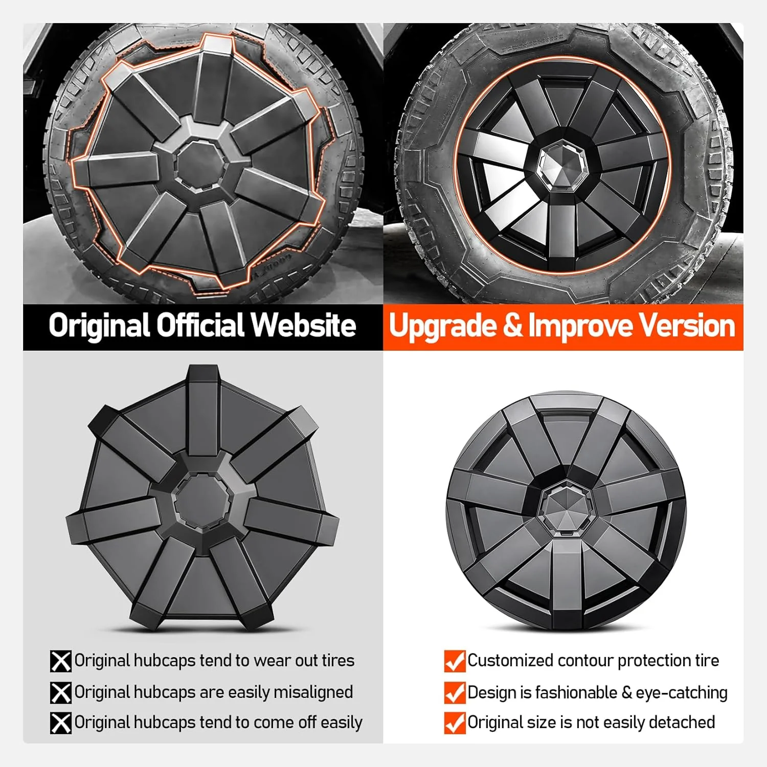 Black ABS Wheel Covers for 2024-25 Tesla Cybertruck - Image 5