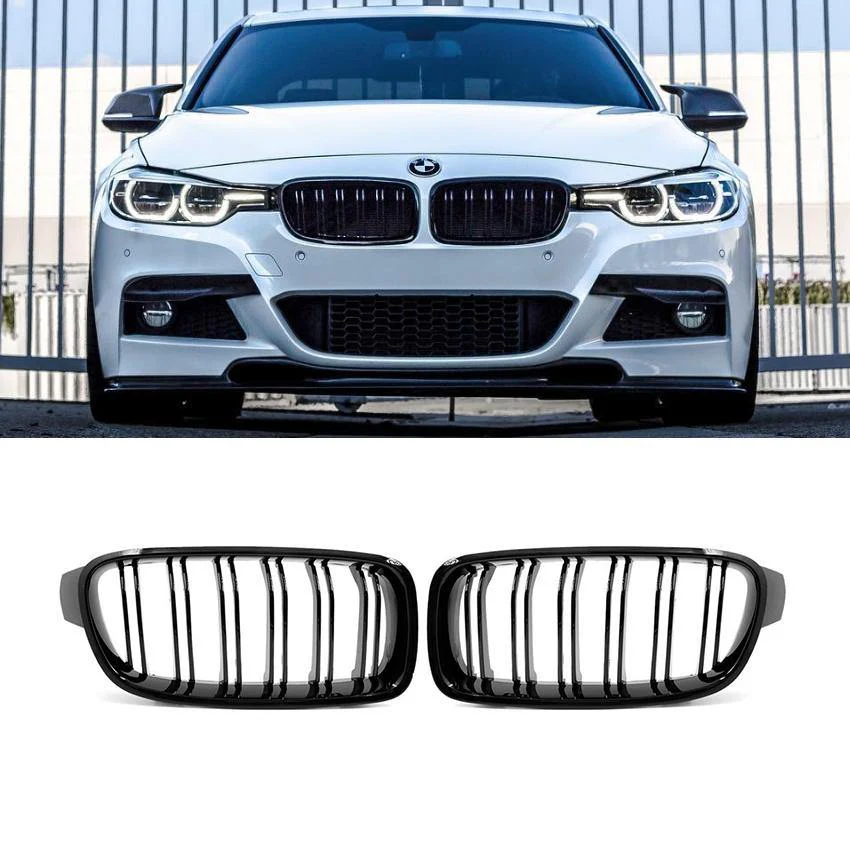 Kidney Grilles for 2012-18 BMW 3-Series F30/F31/F35 (Gloss Black Dual Slat) - Image 4