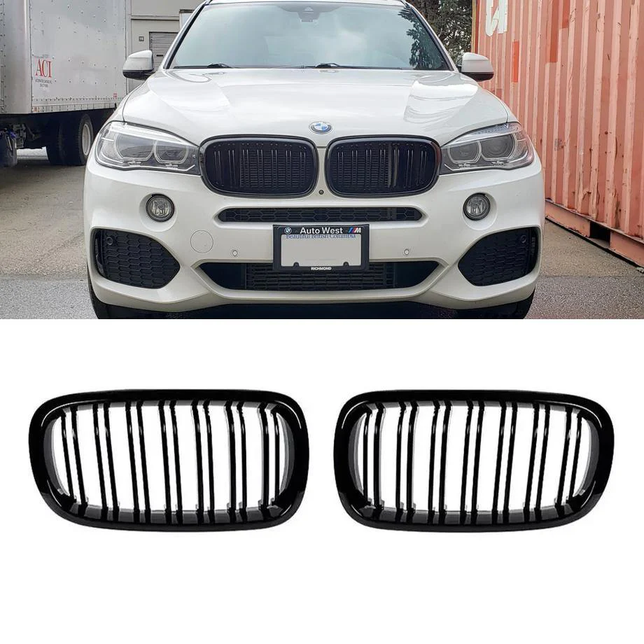 Kidney Grilles for 2014-18 BMW X5/X6 F15/F16 (Gloss Black Dual Slat) - Image 3