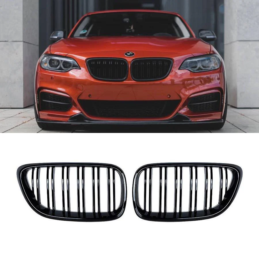 Kidney Grilles for 2014-19 BMW 2-Series F22/F23 (Gloss Black Dual Slat) - Image 3