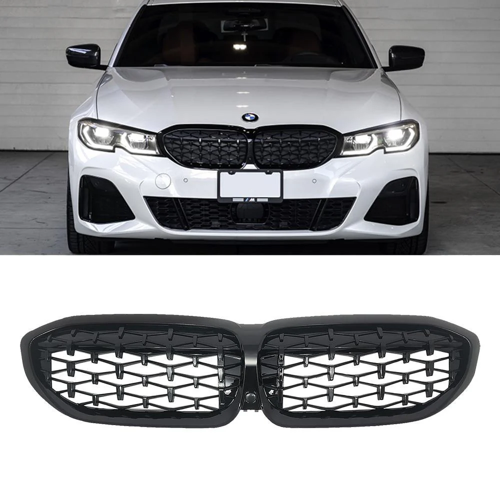 Kidney Grilles for 2019-22 BMW 3-Series G20 330i M340i (Gloss Black Diamond) - Image 3