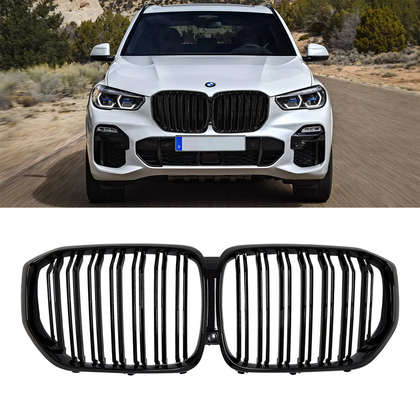 Kidney Grilles for 2019-22 BMW X5 G05 (Gloss Black Dual Slat) - Image 4