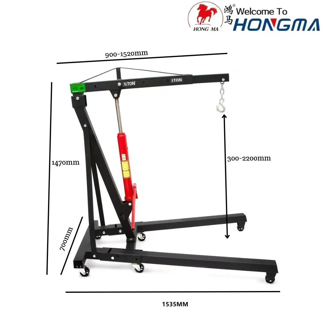 2-Ton Hydraulic Engine Hoist – Heavy-Duty Folding Shop Crane with Wheels - Image 10